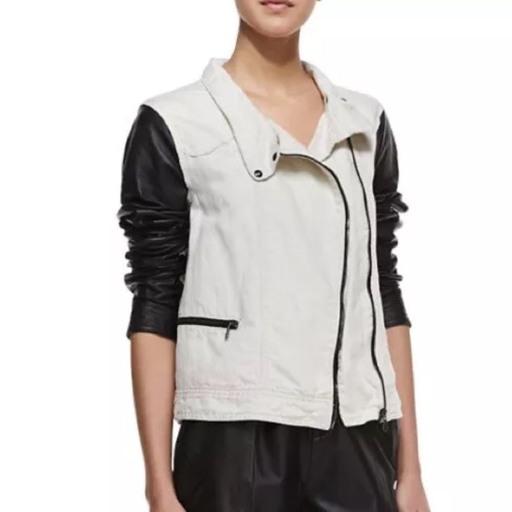 Rag & Bone denim and Leather Moto Jacket Natural Size S Women’s